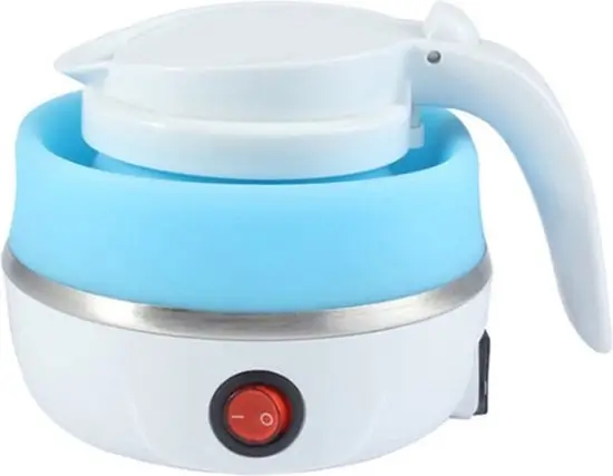 Blauwe TWC opvouwbare waterkoker met compact design.